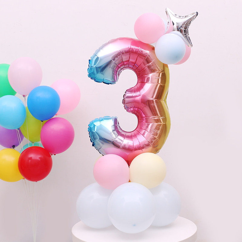 生日数字气球立柱路引彩色32寸大号宝宝儿童气球