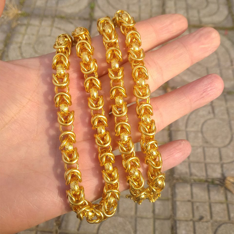 项链新款龙项链轻奢镀金24k纯金男士布纹黄金项链