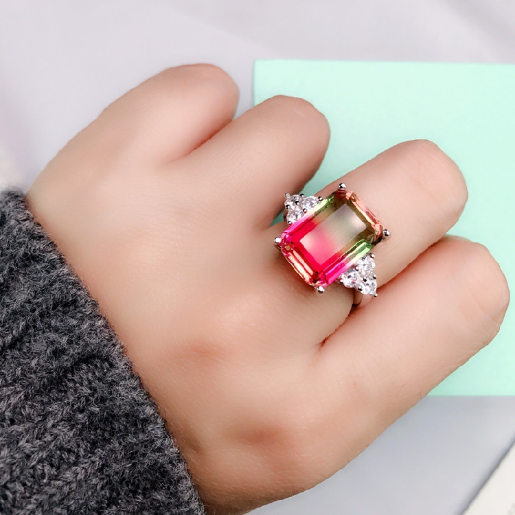 碧玺西瓜戒指活口合成天使天使梦梦想创意纯银手饰