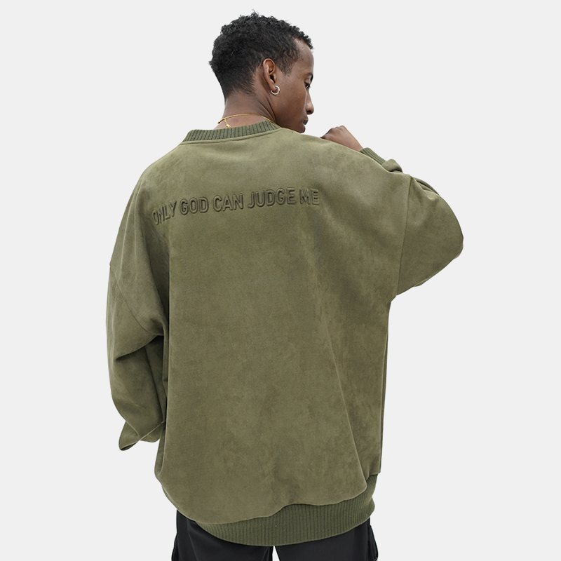 BTW卫衣男美式休闲长袖潮牌早春高街宽松麂皮绒圆领oversize上衣