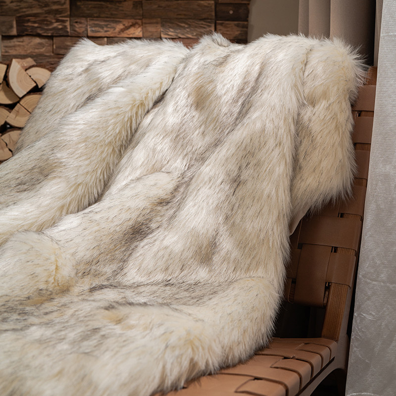 美式轻奢样板间床尾毯仿狐狸毛毯皮草加厚沙发休闲毯