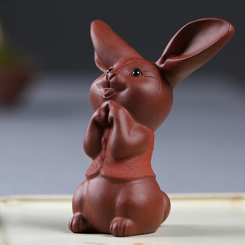 紫砂茶宠茶玩招财生肖流氓情侣兔创意手工雕塑茶宠摆件