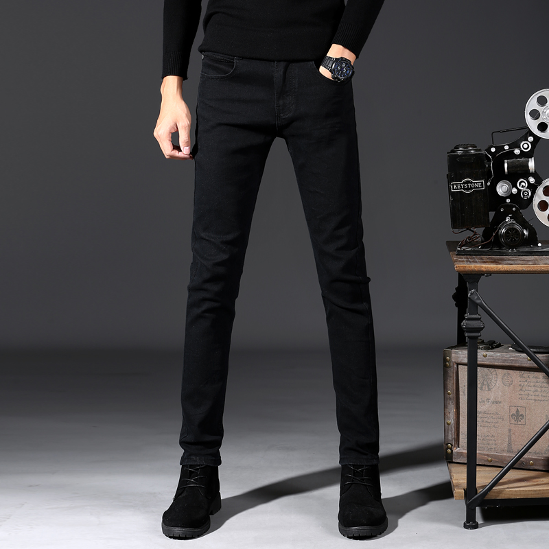 高端黑色牛仔裤男韩版潮流百搭2021年春秋季新款修身小脚弹力长裤