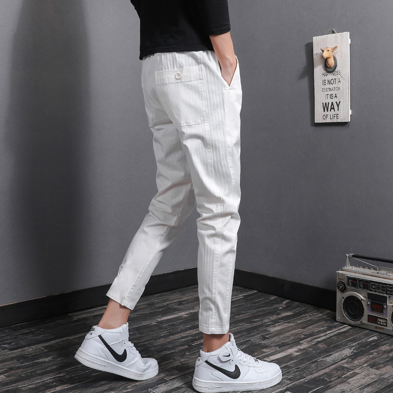 夏季白色九分休闲裤男韩版潮流修身小脚锥形秋季ins潮牌9分布裤子