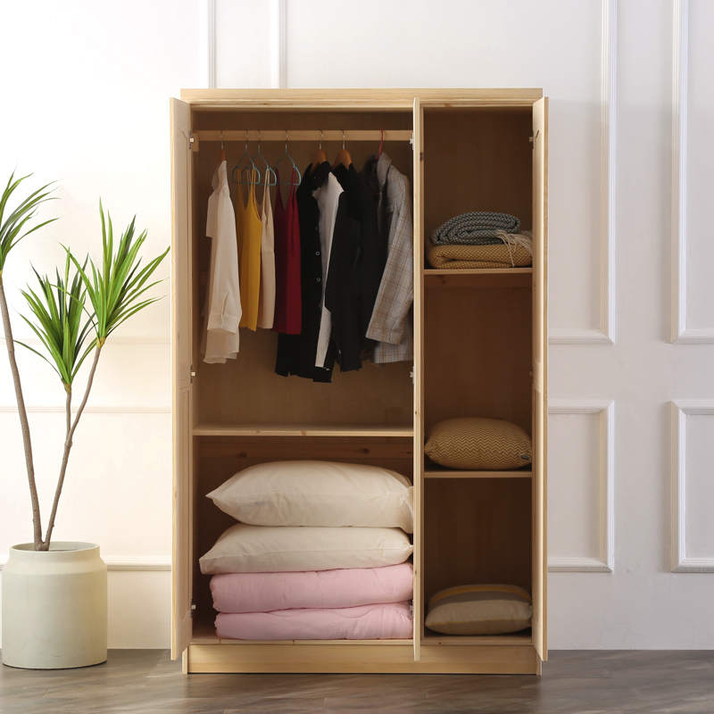 衣柜实木2门卧室松木衣橱组装木质两门整体大衣柜儿童三门储物柜