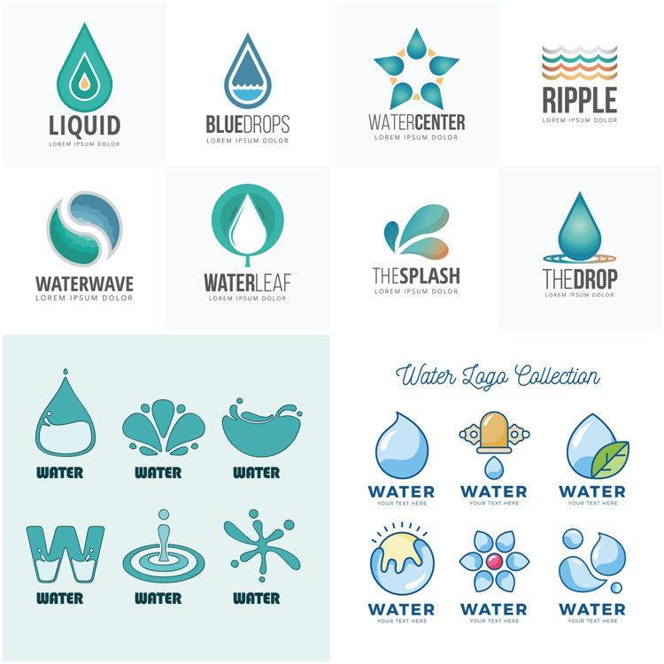 a0036水滴logo节水水花标志浪花海洋环保水珠设计素材源文件
