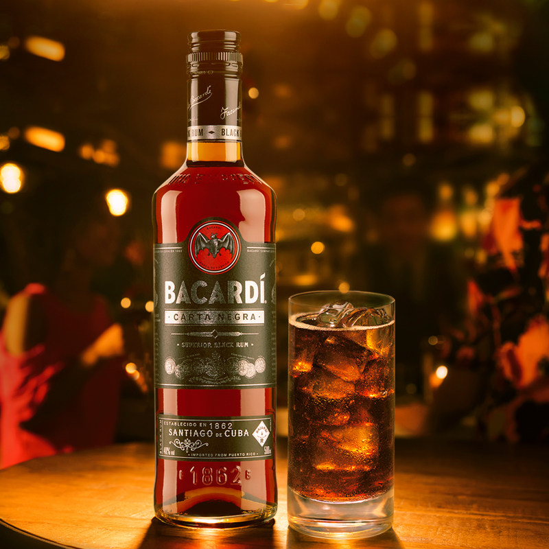 bacardi百加得朗姆酒黑朗姆酒洋酒烘培鸡尾酒基酒原装进口酒500ml