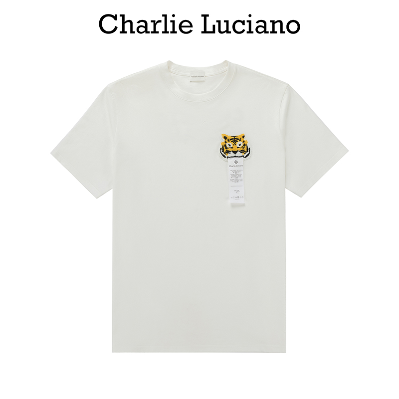 Charlie Luciano短袖T恤男2022潮牌夏季个性老虎标识刺绣情侣半袖