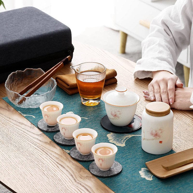 己造茶艺师盖碗茶盖碗功夫包功夫茶艺便携旅行陶瓷旅行茶具