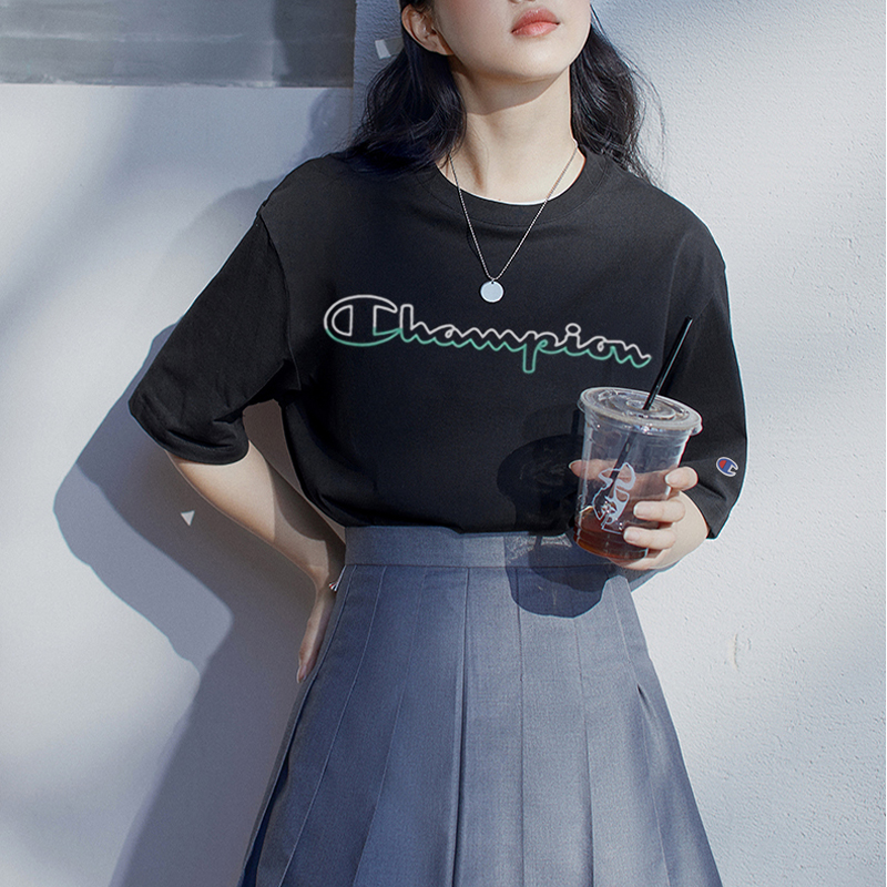 【特惠 签到】Champion冠军印花短袖男女情侣潮牌袖标T恤衫