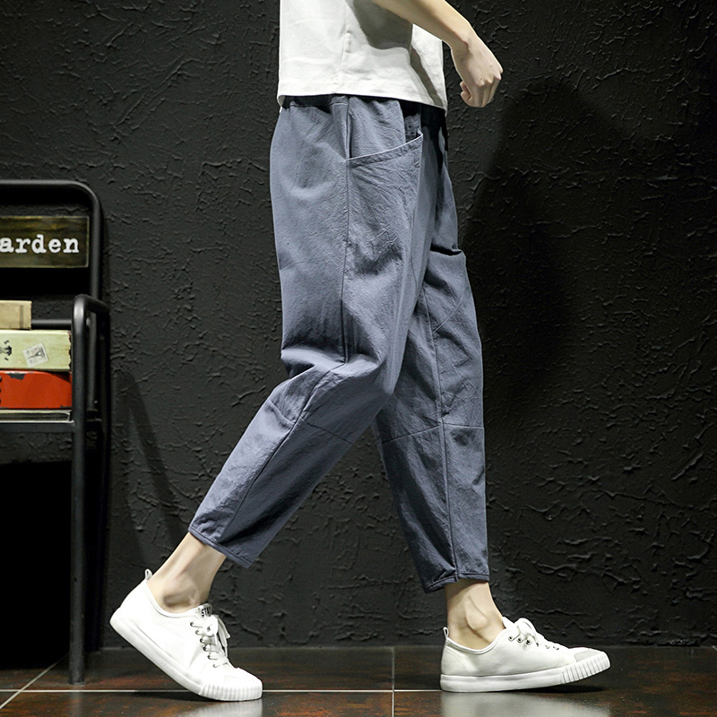 裤子男士夏装薄款大码中国风休闲裤复古潮流哈伦裤宽松百搭九分裤