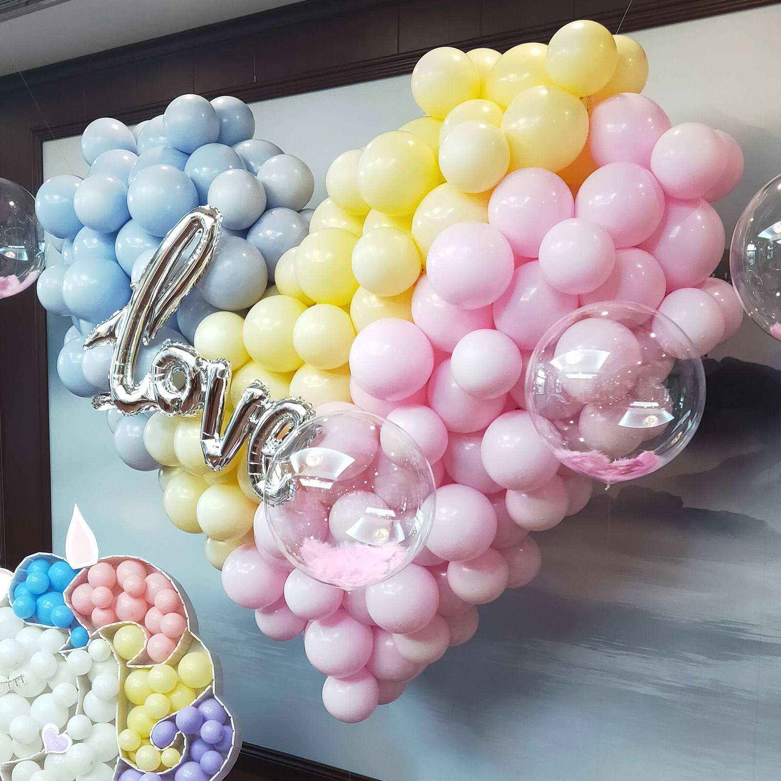 6寸马卡龙尾巴链接气球造型编制爱心生日情人节气球