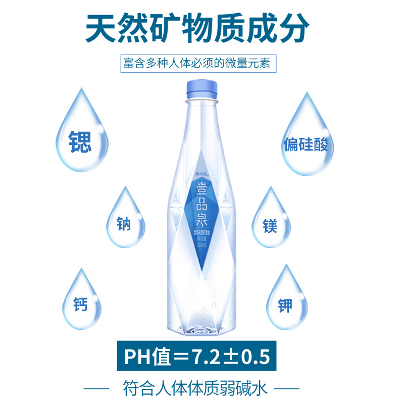 黄河源壹品泉高端天然矿泉水350ml*20瓶含锶弱碱性饮用水包邮整箱