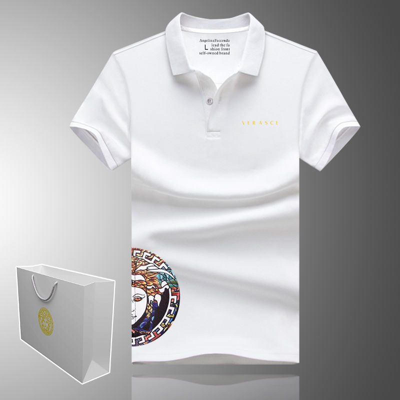 欧洲站范思哲珍藏夏季新款短袖T恤男烫钻修身翻领Polo衫大码男装
