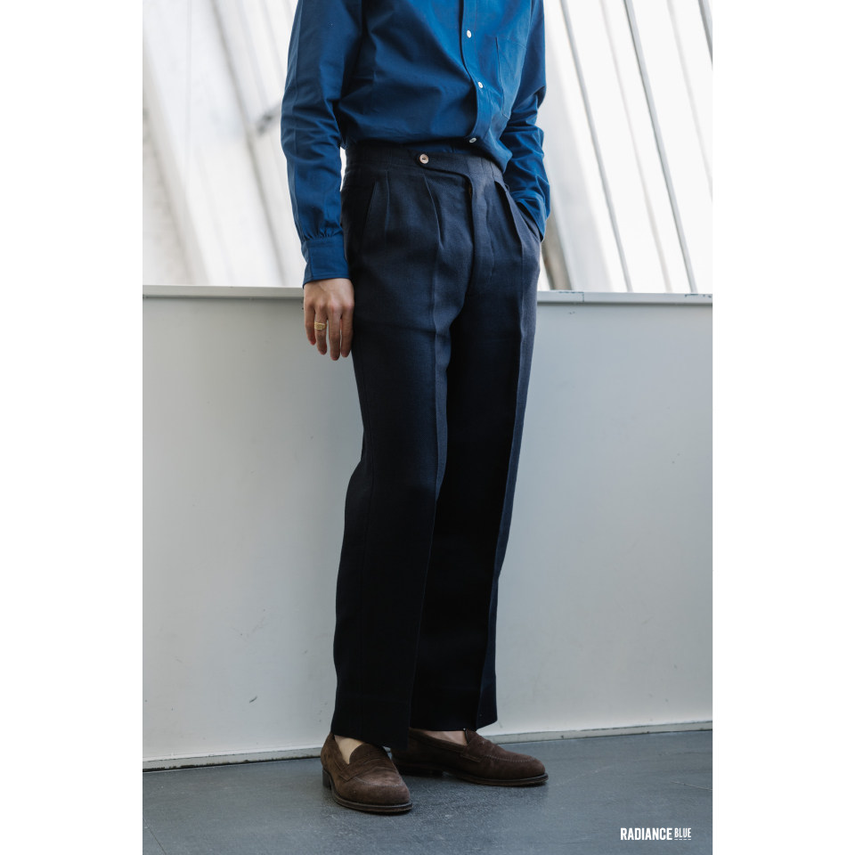 motivmotivmfg新品混纺哔叽反褶连腰头正统西裤radianceblue西裤