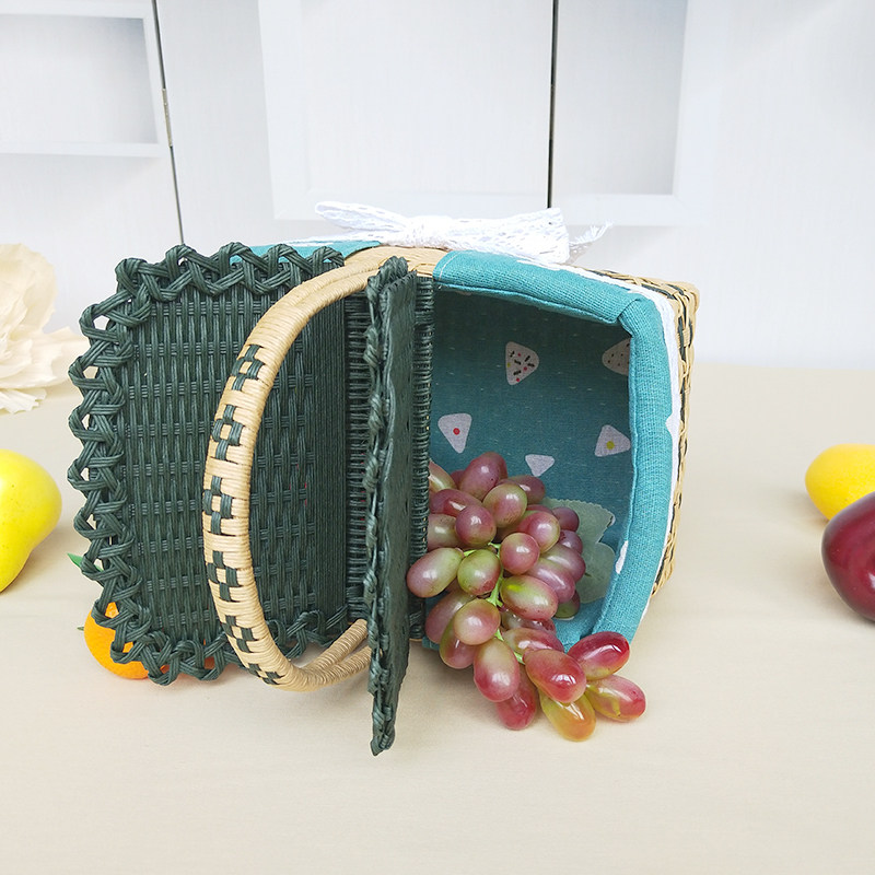 手工纸藤编织户外踏青手提购物篮纸绳吊篮水果篮子购物篮