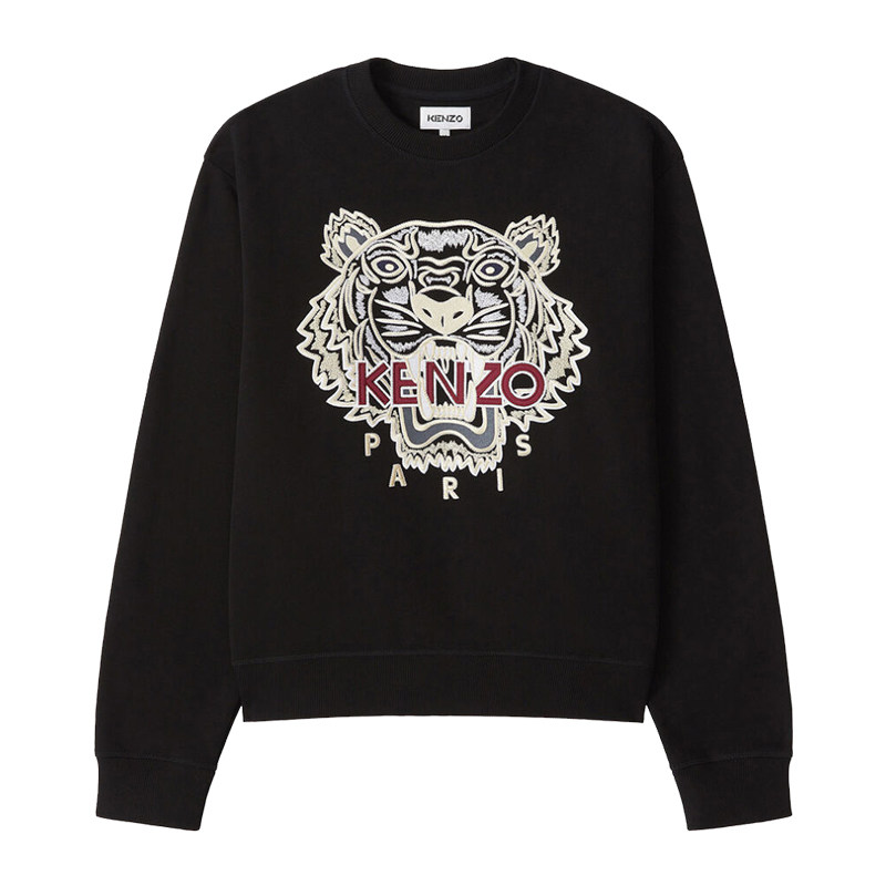 kenzo高田贤三卫衣男士黑色棉质经典虎头图案休闲卫衣