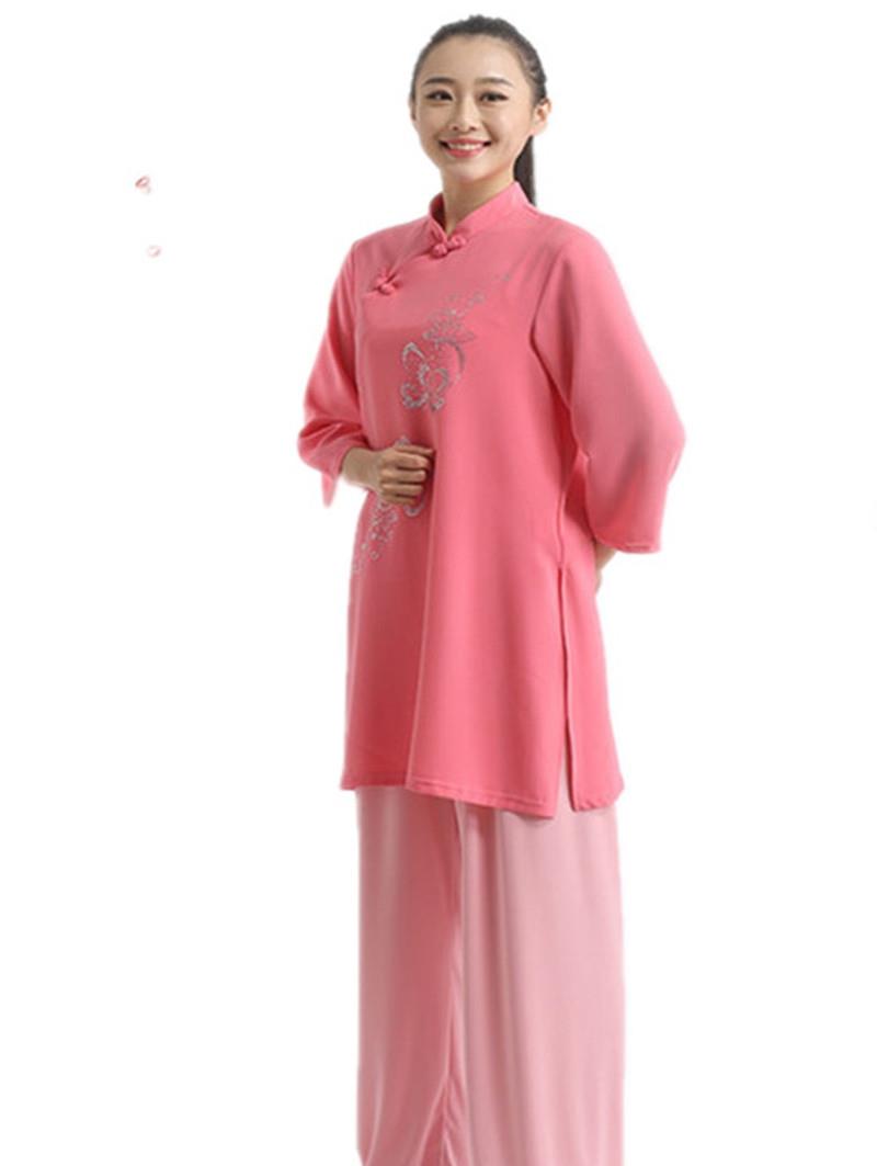 正品亚麻9色亮钻弹麻袖高七分雅鑫服女太极太极服