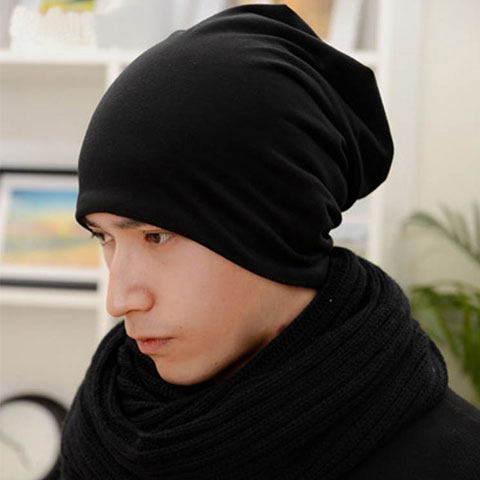 包头春秋男士帽无头巾帽男韩版潮套头纯色户外帽子