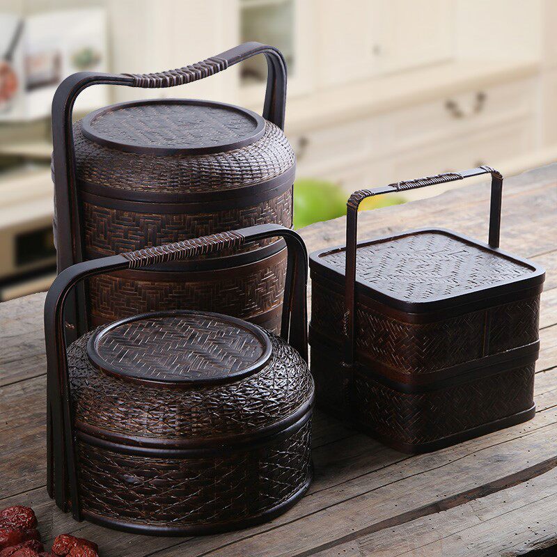 中式复古食盒竹编提篮嫁妆家用拜拜手提送饭竹编