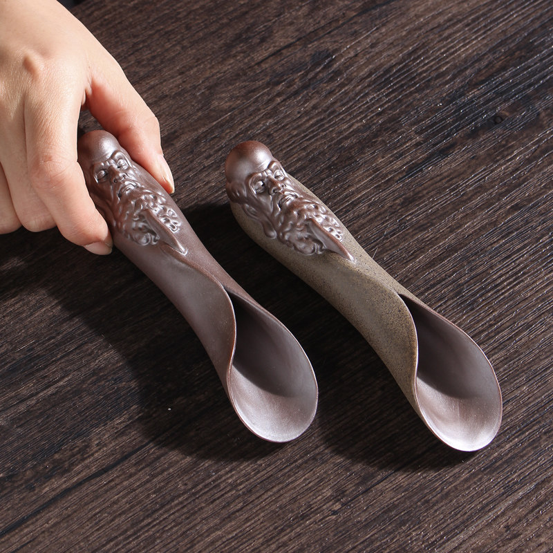 丽夏陶瓷彩砂陶茶则茶匙茶勺人物达摩茶道配件茶匙