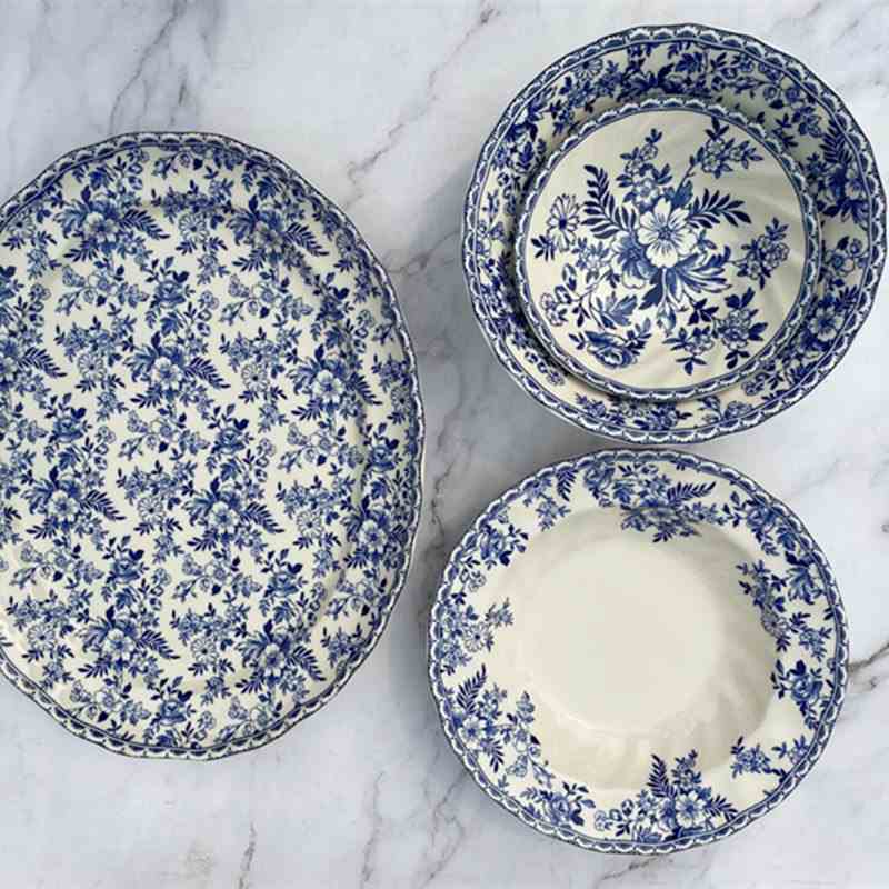 外贸出口英国原单青花陶瓷餐具复古johnsonbros德文郡盘