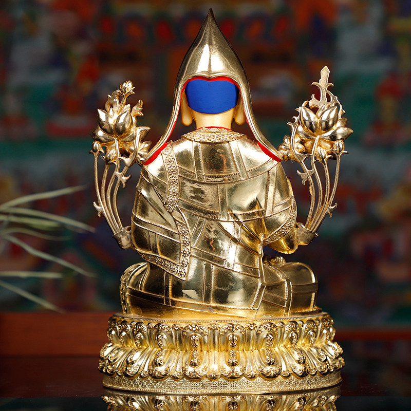 藏传佛教密宗尼泊尔纯铜密宗护法佛像宗喀巴师徒三尊佛像