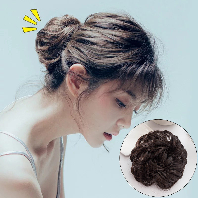 假发花苞发圈少女丸子盘发仿真卷发直发圈挂耳发饰