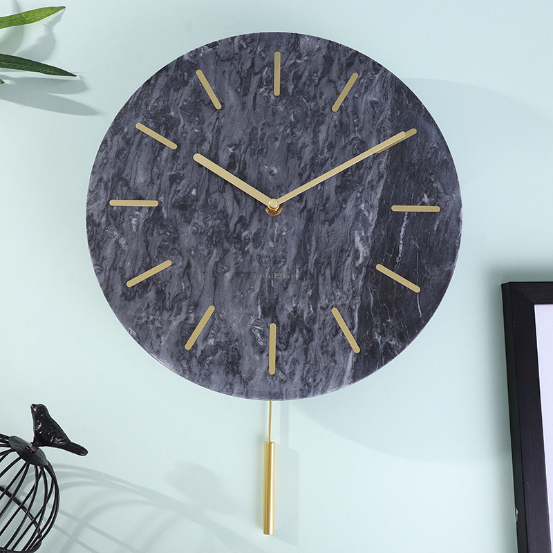 大理石刻度摇摆挂钟客厅静音轻奢现代简约家用挂表挂钟