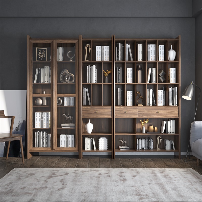 书柜合家新中式中式全屋定制书房北美胡桃木北欧组合组合书柜