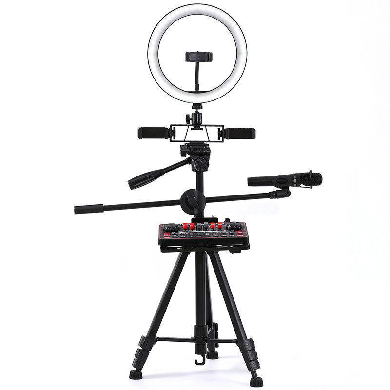 网红主播直播三脚架全套设备变音调音声卡话筒手机电脑补光灯美颜嫩肤