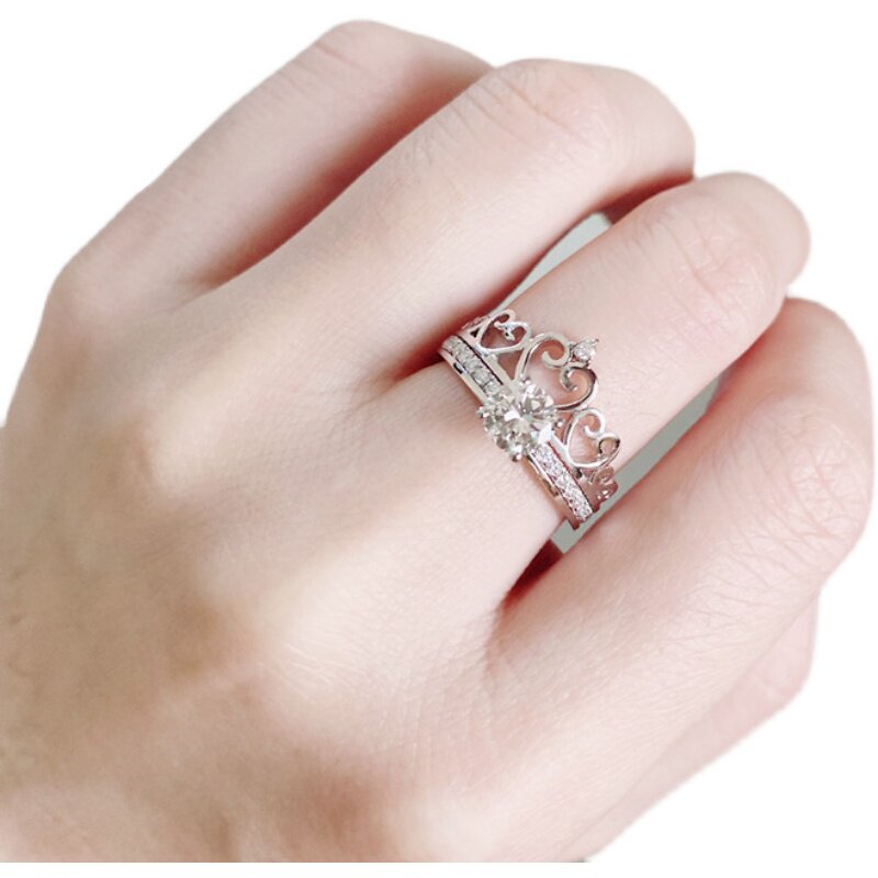 叠戴指环18k750女铂金改款钻戒空托戒托皇冠手饰