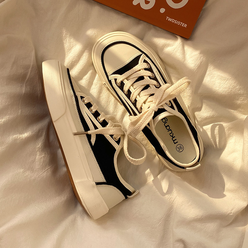 原宿小众帆布鞋女秋冬季ins潮chic百搭韩版2022年新款小白鞋板鞋