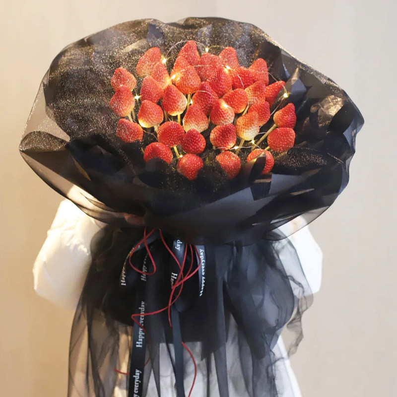 抖音网红发光草莓花束diy材料包装创意手工花艺包装纸