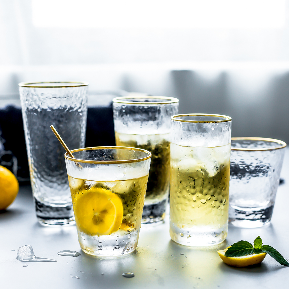 左岸花开高档金边锤目玻璃杯泡茶喝茶茶杯牛奶玻璃杯