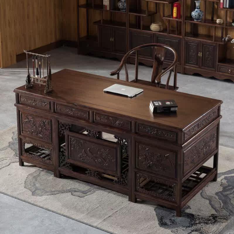 实木书桌仿古办公办公桌桌椅组合中式书法榆木书桌