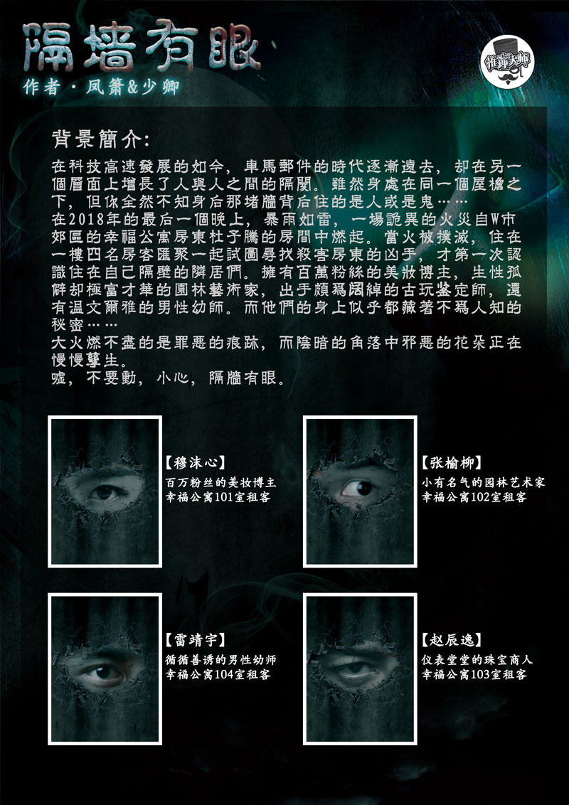 隔墙有眼正版4人现代恐怖惊悚谋杀之谜盒装桌游卡牌