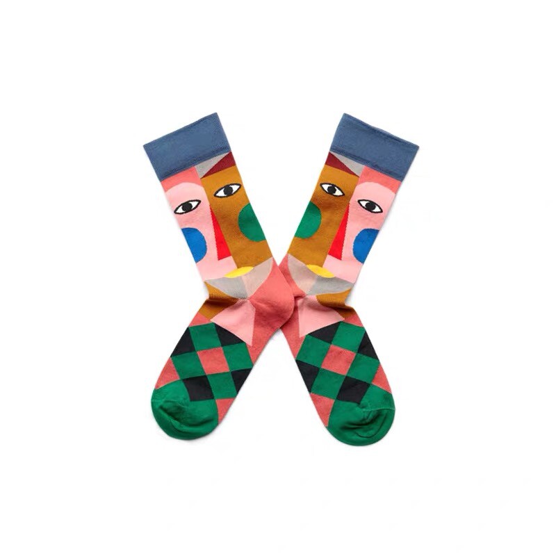 法国bonne maison 袜子 夏季 涂鸦印花文艺 女士中筒棉袜ins潮