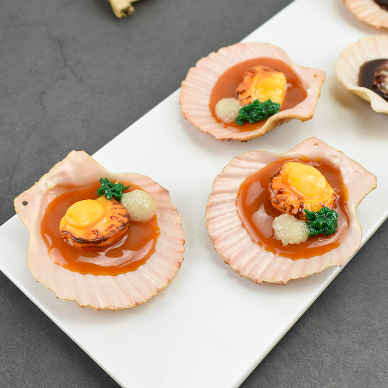 仿真扇贝生蚝烧烤食物水产海鲜模型摆盘装饰仿真果蔬