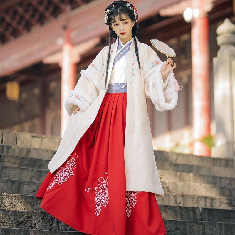 宋制汉秋冬女学生平价汉元素直对襟长衫披风长款民族服装