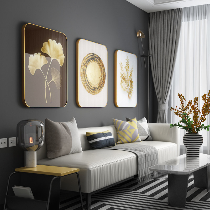 客厅沙发背景墙装饰画现代轻奢高级挂画简约风格墙画餐厅三联壁画