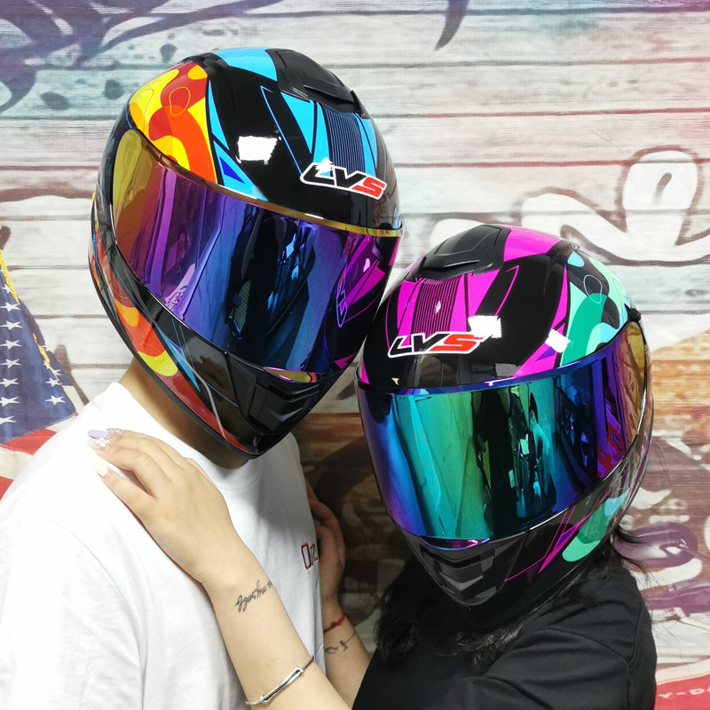lvs电动车头盔男女全盔双镜街车情侣款跑盔个性蓝牙头灰四季dot