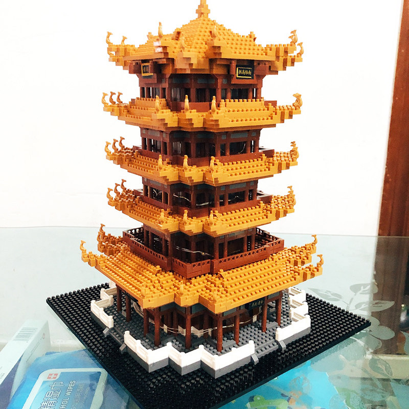 颗粒黄鹤楼积木建筑模型成年拼装玩具中国国风立体塑料积木