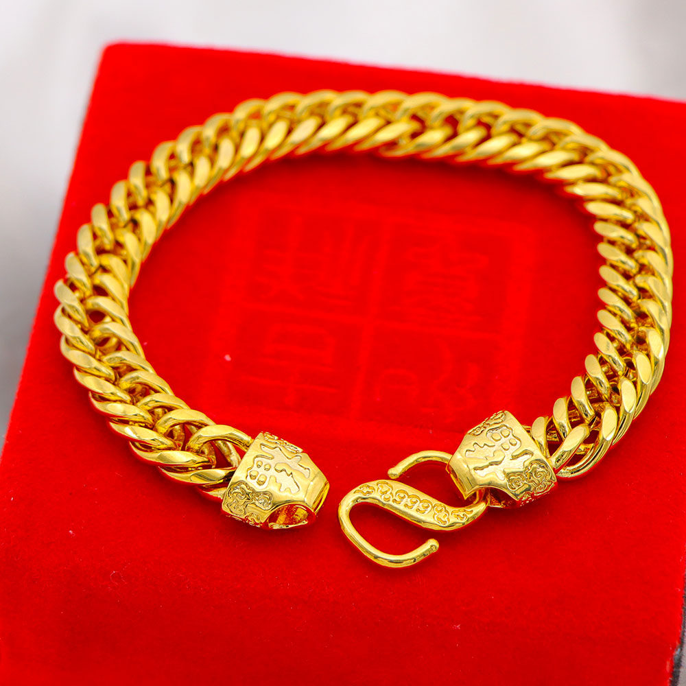 喜仕黄金色掉色久不霸气金色正品镀金24k男士手链