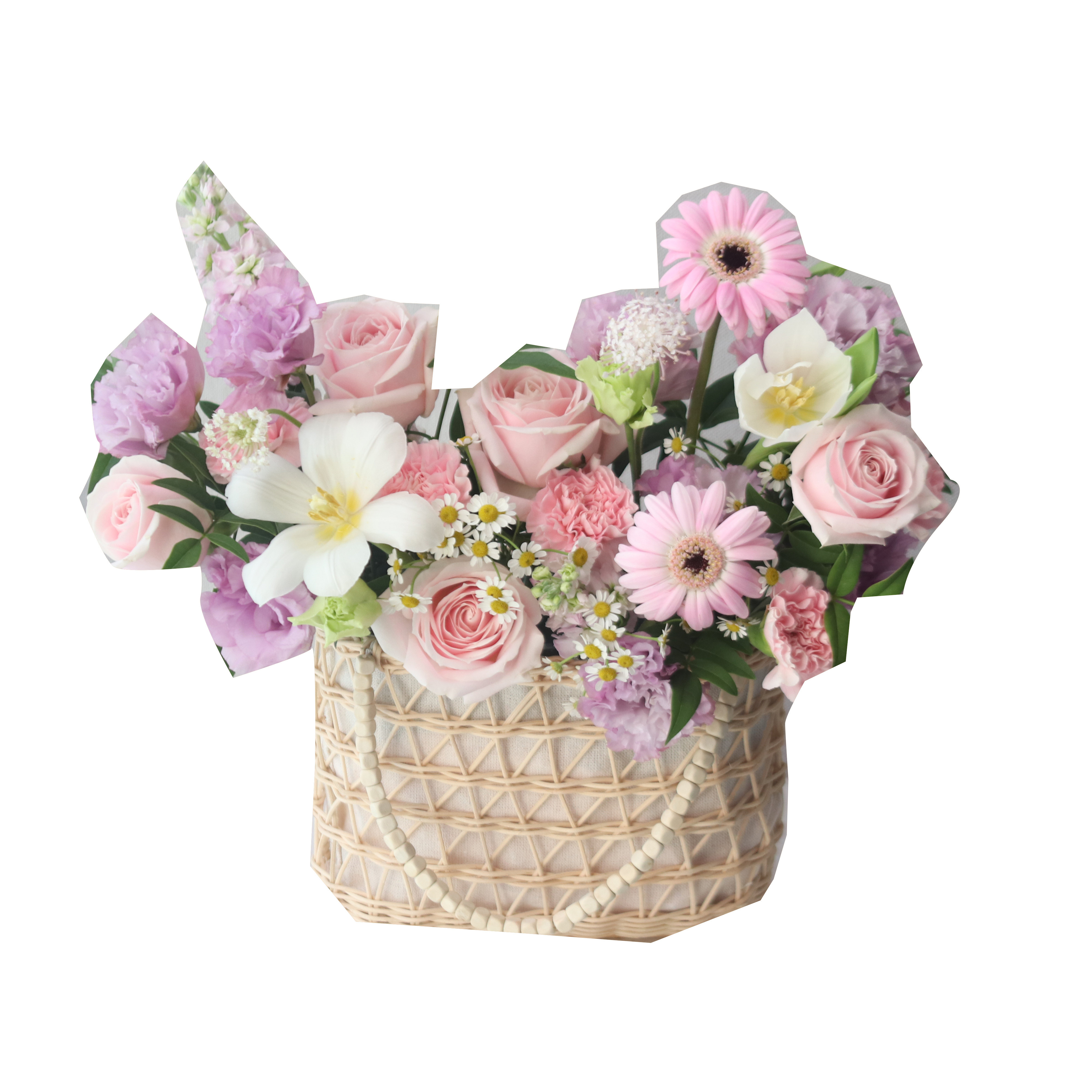 女神郁金香玫瑰韩式混搭手提花篮上海鲜花速递同城鲜花速递同城