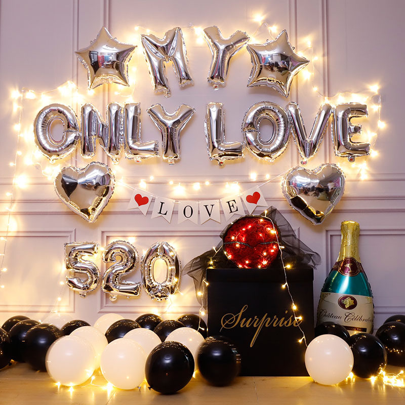 气球情侣恋爱爱一周年365天纪念日惊喜浪漫房间气球