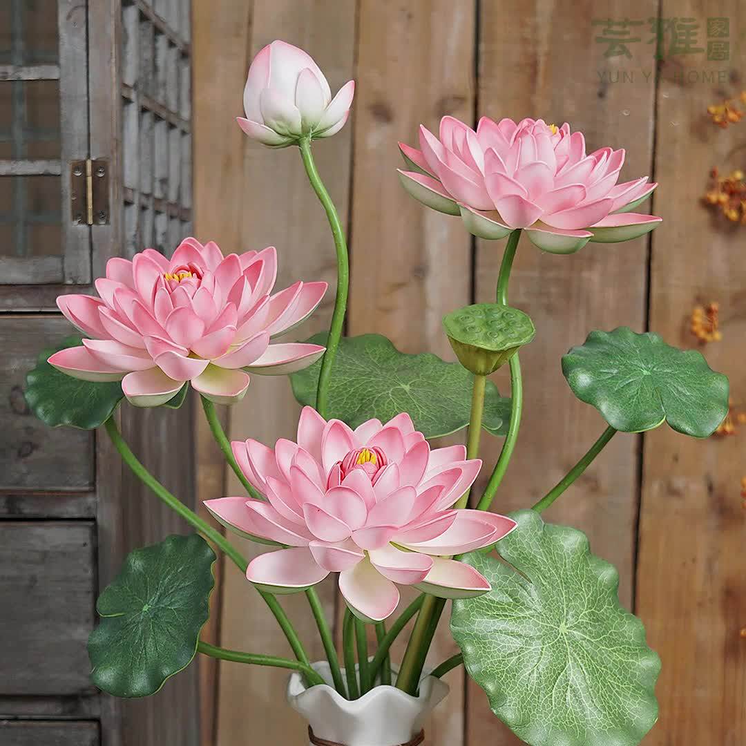 仿真菩萨佛堂叶佛堂荷花塑料观音水池莲花供佛仿真花