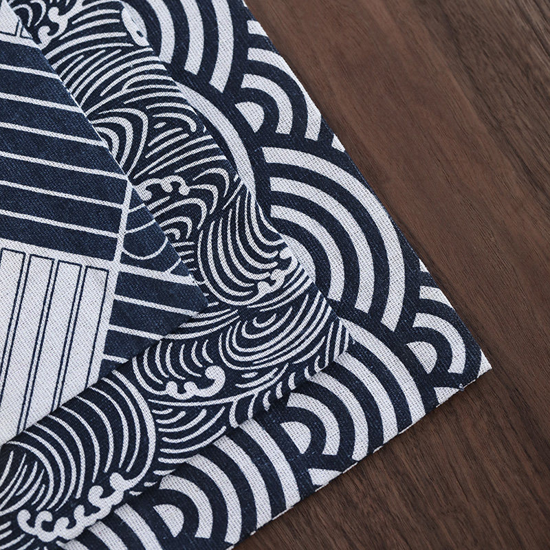 今朝日本进口和风印花布禅意茶席桌布麻布桌旗茶道