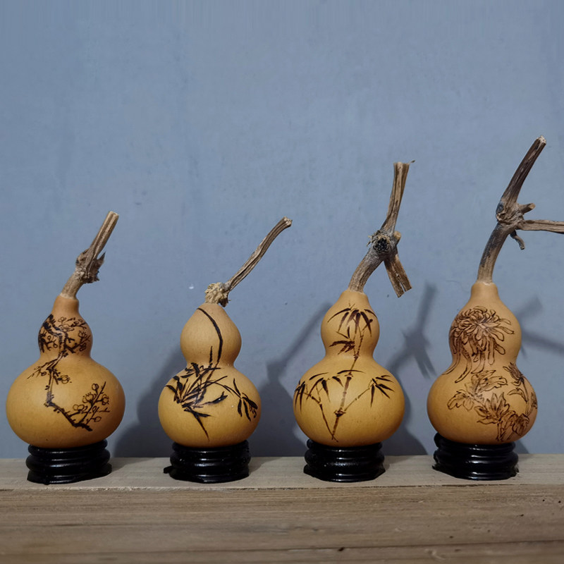 天然葫芦手工烙画梅兰竹菊挂件茶宠摆件精品文玩葫芦