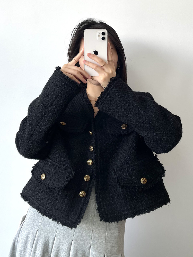 潘潘家自制经典复活黑色小香风外套女春秋新款小众气质高级感上衣